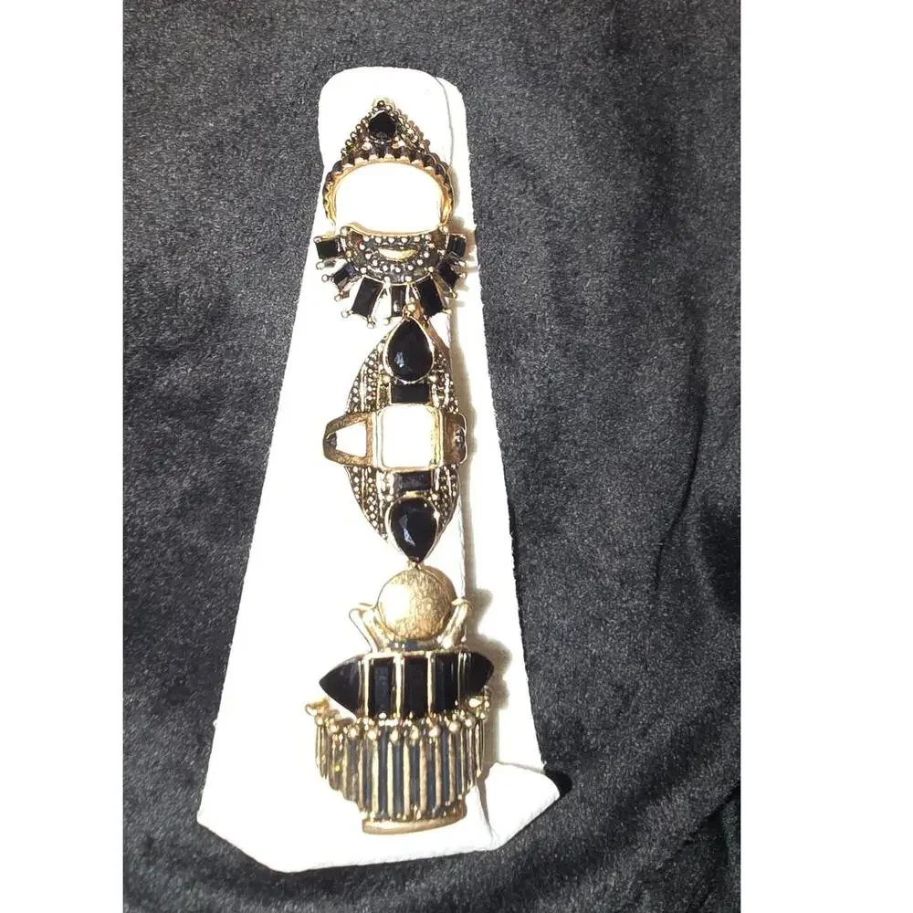 Free People 4-Piece Gold & Black Ring Set NWT